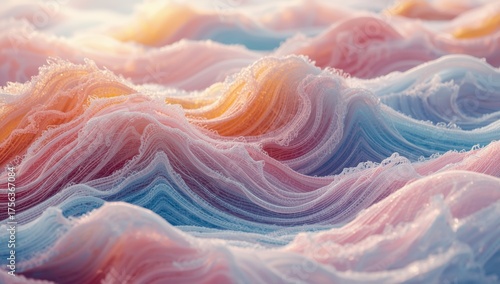 Mar en suaves olas de colores pastel, un paisaje encantador que evoca tranquilidad y serenidad al caer la tarde