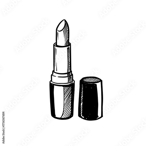 Lipstick tube with cap in hand-drawn style  