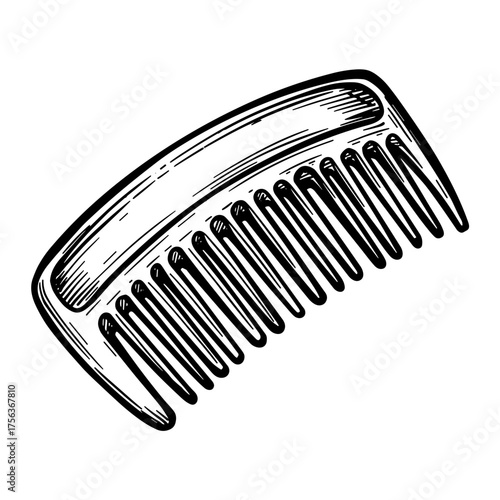 Vintage hair comb in detailed black line art design, vector illustration on transparent background  