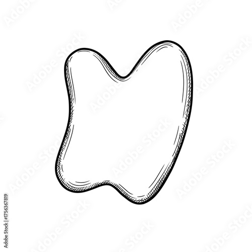 Gua sha stone, hand-drawn sketch, black and white vector illustration on transparent background