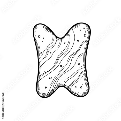 Gua sha stone, hand-drawn sketch, black and white vector illustration on transparent background