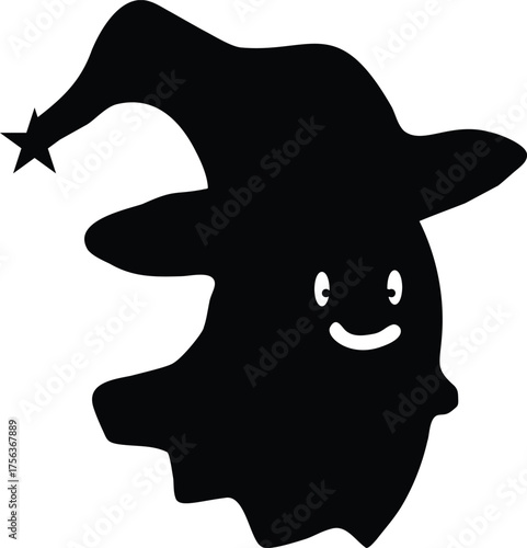 Cute Spooky Ghost Wearing a Wizard Hat
