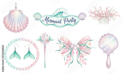 Watercolor Mermaid Party Accessories and Jewelry Set