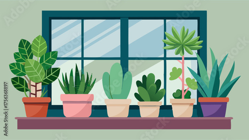 A collection of succulent plants adorn a windowsill adding a touch of greenery to the room.