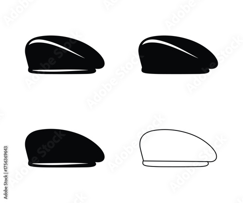 Vector beret hat set, Military, Chef, Artist and fashion silhouette designs