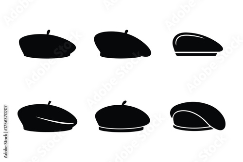Vector beret hat set, Modern fashion, Artist, Military headwear silhouettes