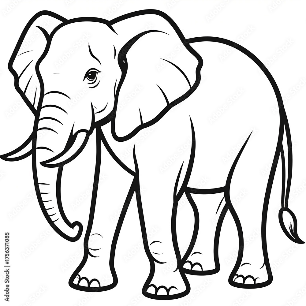 Obraz premium A black and white line drawing of an adult elephant standing