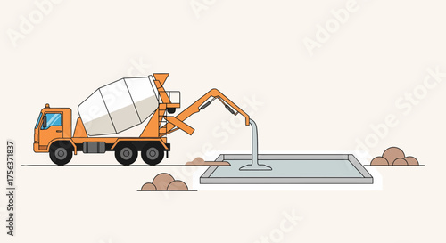 Concrete Truck Delivering Cement Mix for Construction Site