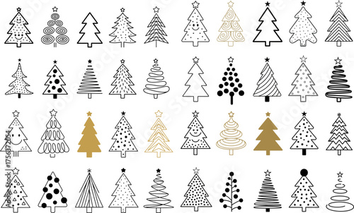 Set of Stylized Christmas Trees Vector Illustration Designs 