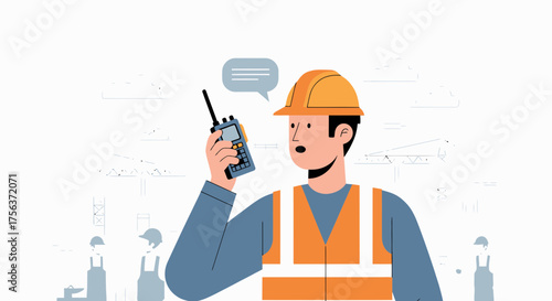 Construction Worker Communicating Via Radio At Construction Site