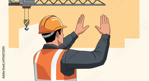 Construction Worker Directing Crane Operation At The Construction Site