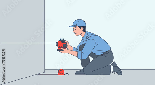 Craftsman Using A Laser Level For Interior Construction