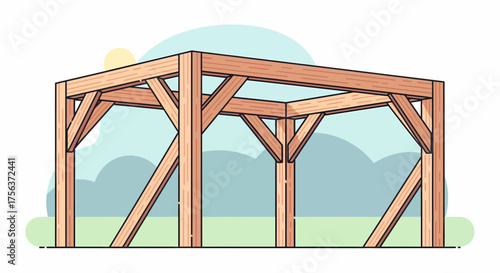 Illustration Of Pergola Structure With Sky And Nature Background