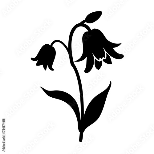 Vector art of bellflower silhouette with leaves