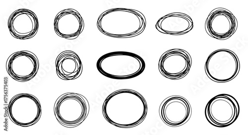 A collection of rough sketched circular and oval shapes with a scribbled texture.