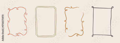 Minimalist hand drawn border collection with elegant curves, French swirls, and decorative elements. Great for autumn wedding templates, birthday cards, or romantic invitations.