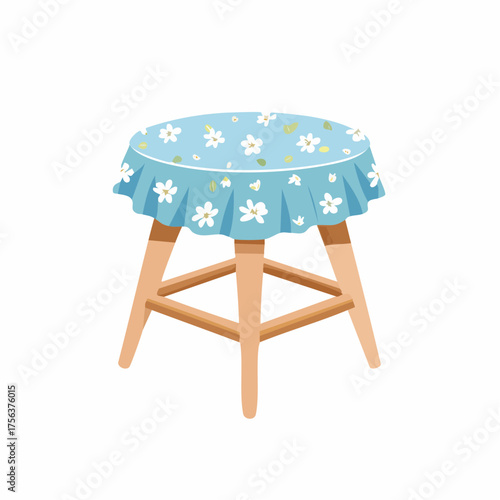 Einfacher Hocker mit blauem Blümchenstoff