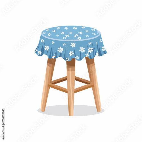 Einfacher Hocker mit blauem Blümchenstoff