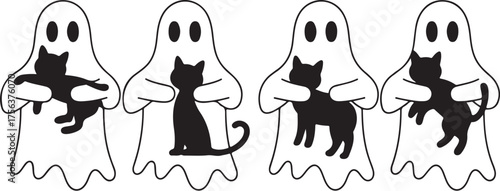 Halloween Witch, Ghost, Skeleton and Pumpkin Silhouette Vector Illustration