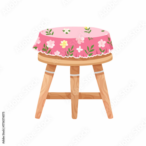 Einfacher Hocker mit rosa Blümchenstoff