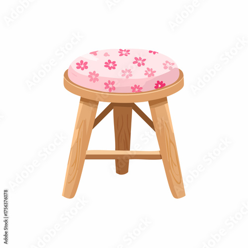 Einfacher Hocker mit rosa Blümchenstoff
