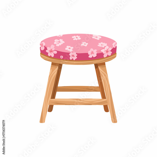 Einfacher Hocker mit rosa Blümchenstoff