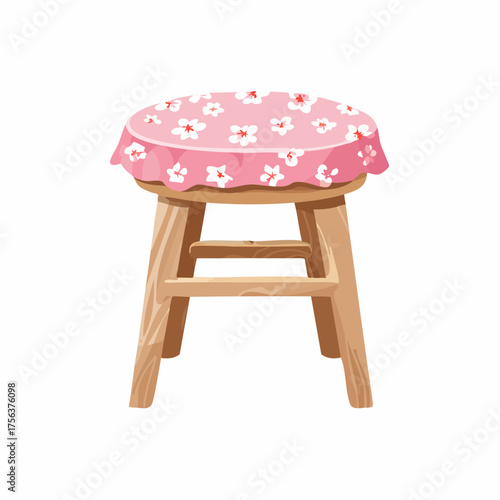 Einfacher Hocker mit rosa Blümchenstoff