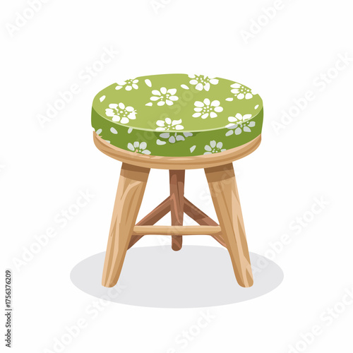 Hocker mit grünem Blümchenstoff