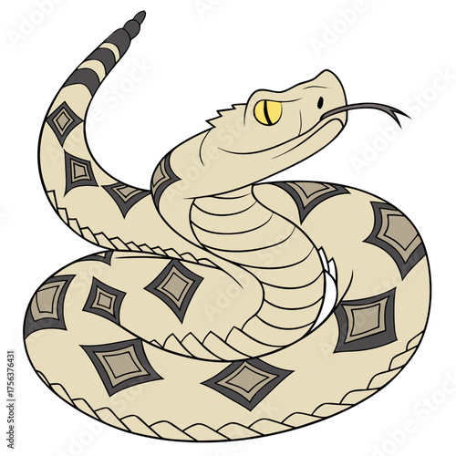 Cartoon rattlesnake coiled up, ready to strike