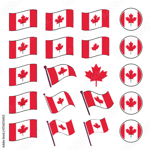 Collection of canadian flag icons and illustrations