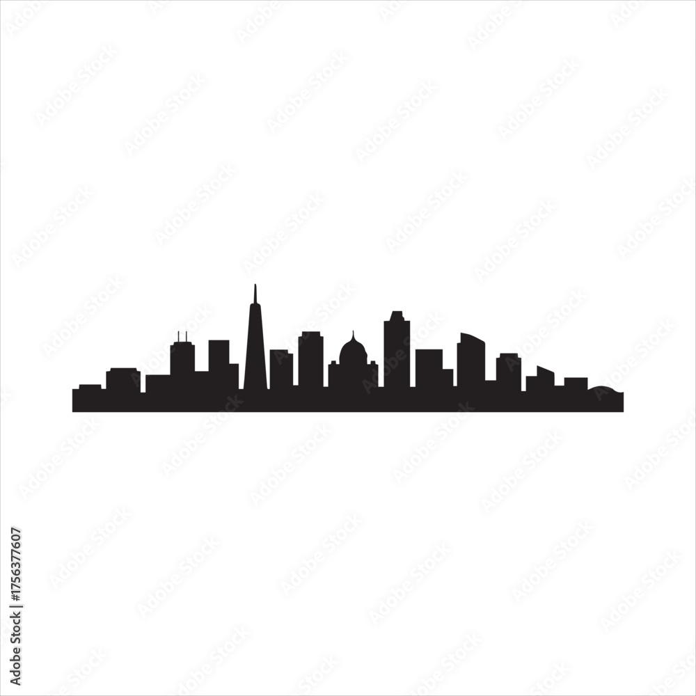 Fototapeta premium Black city skyline silhouette horizontal urban design