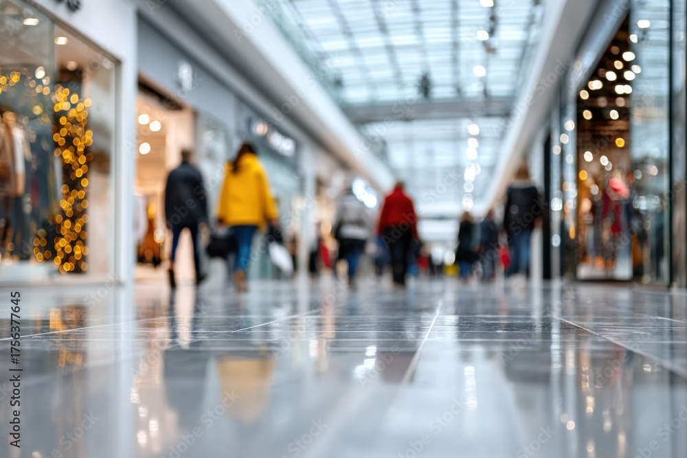 Fototapeta premium Busy shopping mall filled with diverse shoppers during holiday season in vibrant indoor environment