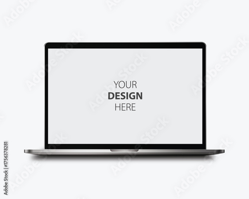 Realistic modern laptop mockup front view on white background - vector graphic
