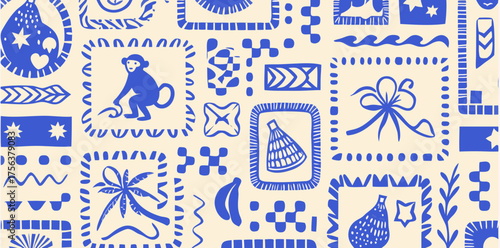 Wallpaper Mural Patterns of mystery in vibrant blue designs featuring playful monkeys and whimsical motifs Torontodigital.ca