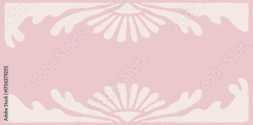 Intricate shell patterns create a soft, inviting ambiance in delicate shades of pink and cream throughout the cozy interior space