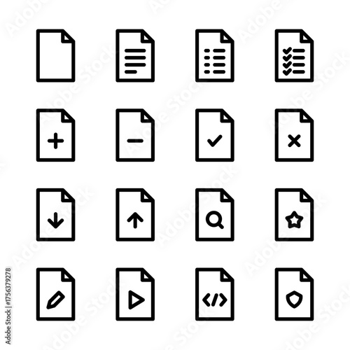 File line icon vector. Document icons. Report, File, Checklist, Add and Remove file line icons. 