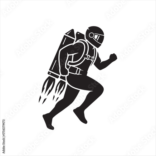 Running man with jetpack and helmet action illustration