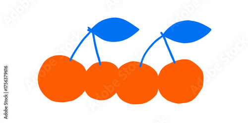 Bright orange and blue cherry illustration creating a whimsical and playful atmosphere for art lovers and enthusiasts