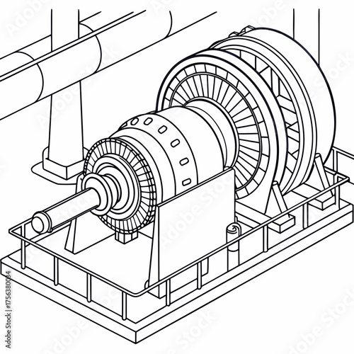Vector art of isometric view of a steam turbine