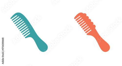 Two colorful combs teal and coral displayed against a clean white background