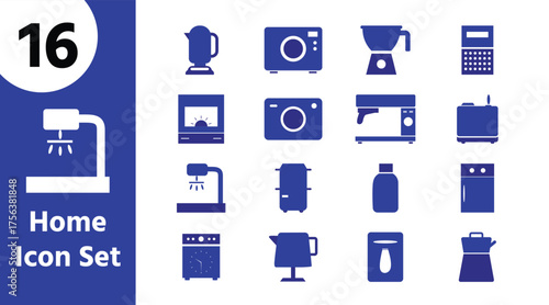 Home Appliances and Kitchen Electronics Icon Set  Blender, Coffee Maker, Toaster, and Fridge Vector