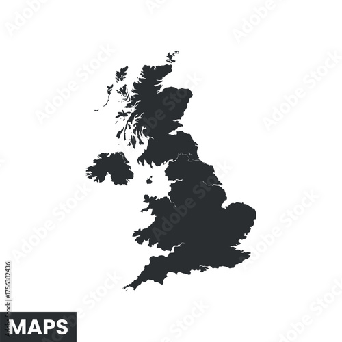 Detailed Vector Map of United Kingdom Political Borders and Territory Outlines on White Background: Geography, Regions, and Cities
