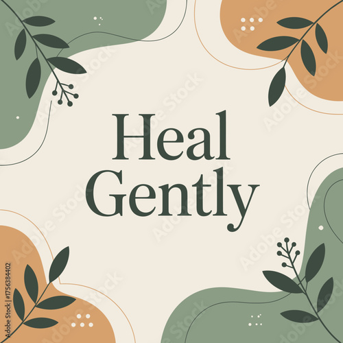 Gentle healing concept with soft organic shapes and botanical elements peaceful serene abstract design for wellness and self-care themes vector