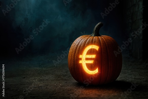 Glowing Jack-o-Lantern with Euro Symbol — Halloween Finance and Economy Concept