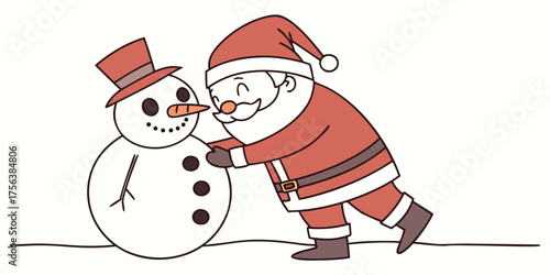Santa Hugging a Snowman Cute Flat Minimal Vector Illustration