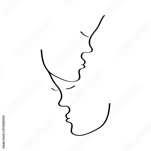 Elegant minimalist line art captures intimate connection between two faces, conveying deep emotion and sophisticated design for modern projects.