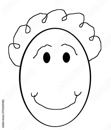 Whimsical hand drawn smiling face with curly hair brings joy and lightheartedness to any creative project, perfect for children's themes