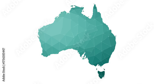 Stunning geometric map of Australia in calming teal tones perfect for travel blogs or business presentations about the land down under and Tasmania