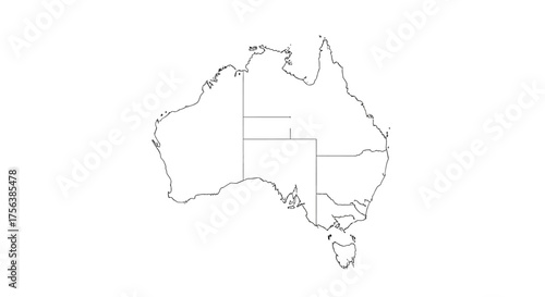 Detailed outline map of Australia's states for geography lessons, travel planning, or educational resources showcasing Australian regions