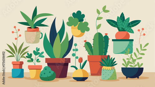 A collection of potted plants and succulents tered throughout the space adding a touch of nature and life.